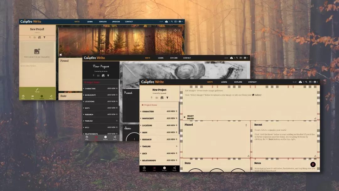 A range of Fall-styled Campfire project themes.