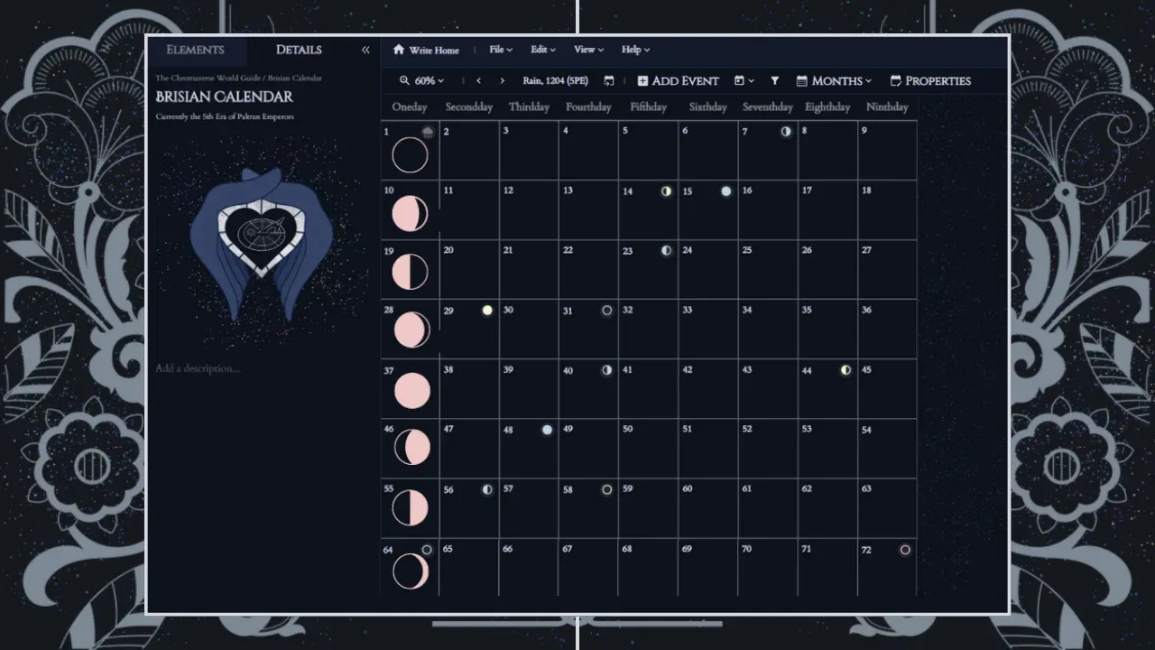 Fictional calendar in Campfire's Calendar Module.