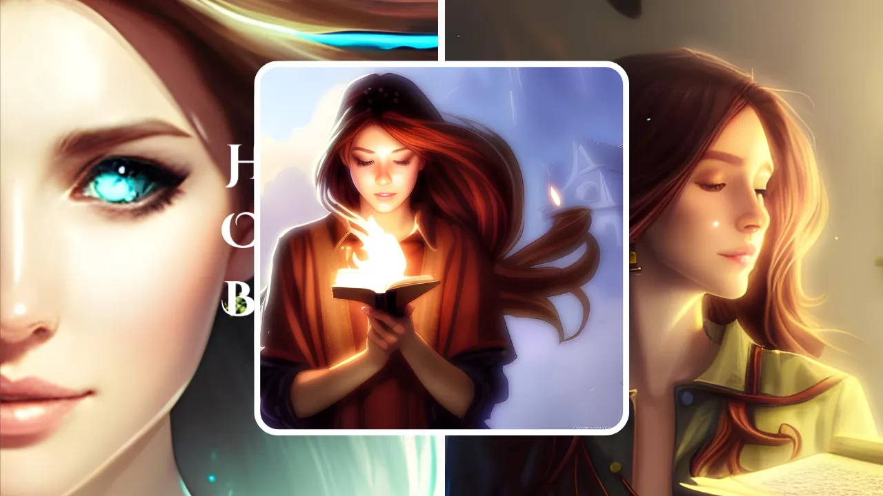 Illustrated woman with red hair in various poses.