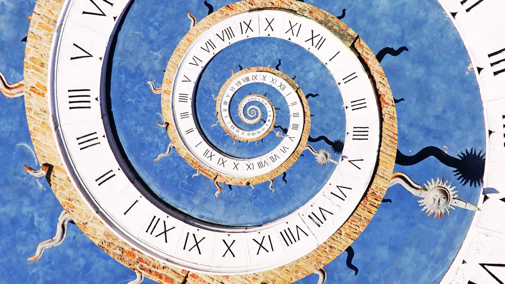 Droste effect on an image of the church tower clock in Chioggia.
